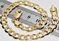 9CT YELLOW GOLD & SILVER SOLID CURB BRACELET - 7.75 inch - MEN'S OR LADIES