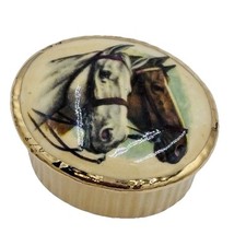 Aynsley Oval Trinket Box Horses Gold Rimmed England Fine Bone China 2"