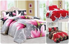 NEW 3D Effect Flowery Bedding set (Duvet Cover + Fitted Sheet + Pillowcases) UK