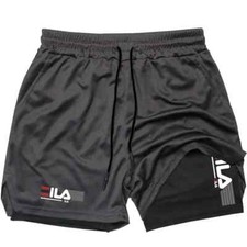 Mens 2 in 1 Shorts Sport Gym Running Fitness Training Quick Dry Double Layer UK