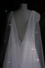  Sparkle Starry Tulle Black Wedding Cape Bridal Shoulder Veils for Brides Ivory