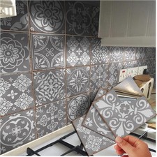 72 Grey Tile Stickers Victorian Moroccan Mosaic Tile Transfers for Kitchen Stick