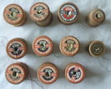 BUNDLE VINTAGE WOODEN COTTON REELS / SPOOLS / BOBBINS - 9 SYLKO, 2 COATS