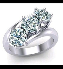 3 Stone 2 CT VVS1 Blue White Round Moissanite Diamond Engagement 925 Silver Ring