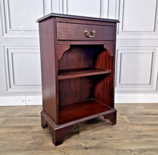 Antique Vintage Mahogany Veneer Dwarf Bookcase & Drawer – Small Open Bookshelf