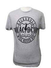 AC/DC Rock & Roll Will Never Die T-Shirt  Size M Grey Short Sleeve Band Tee