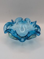 Murano Blue Glass Ruffled Bowl
