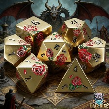 Gold Red Rose Metal DND Dice