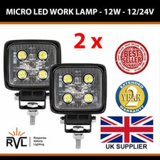 12/24V  2 Small Square 12W LED work lamp flood lights tractor recovery truck van