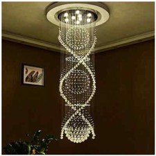 Long Crystal Globe Chandelier Staircase Spiral Pendant Lamp LED Villa Light Ball