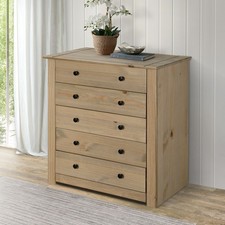 Panama Chest of Drawers 5 Drawer Solid Pine Wood Waxed Oak Finish
