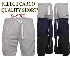 Mens Fleece Short Summer Gym Jogger Plain Cargo Pockets Jersey Active M-5XL