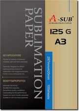 A-SUB Sublimation Paper 125gsm, A3, 420x297mm, 100 Sheets, Compatible with Epso