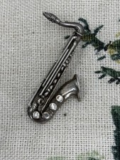 VINTAGE silver saxophone brooch musical instrument