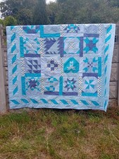 Handmade Blue Blanket Patchwork Quilt 165x 165cms Bedspread Kantha Bed Cover