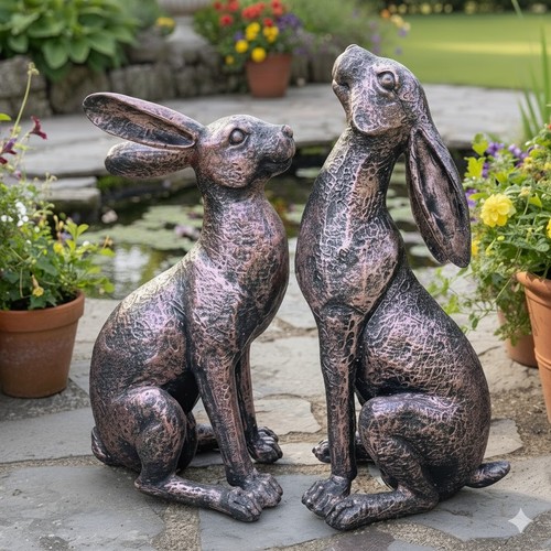 Bronze garden hare ornaments - hare,