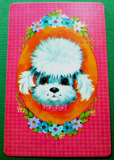 1 Single Vintage Swap Playing Card Dogs Cute White Poodle Flowers