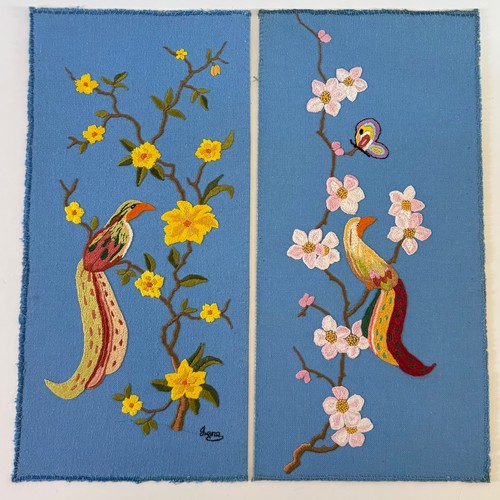 Vintage crewel work embroidery