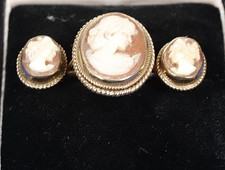 Vintage 9ct Gold Cameo Ring & Matching Earrings Size O - Birmingham 1985 - 4.6g