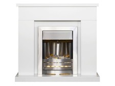 Adam Lomond Fireplace Suite Pure White + Helios Electric Fire Brushed Steel, 39"
