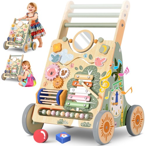 Wooden baby walker with wheels - wooden,