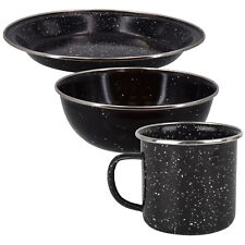 Black Enamel Plate Bowl Cup Mug Camping Dinner Set Outdoor Picnic Hiking Beach