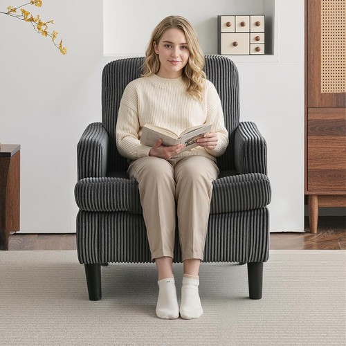 Armchair grey corduroy cosy - -,