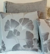  18" Laura Ashley Georgina dark grey leaves Fabric Cushion Cover Piped 