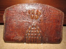 Vintage Crocodile Skin Hide Leather Clutch Bag Brown Leather 1930’s/40s