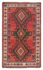 Vintage Geometric Hand-Knotted Carpet 3'7" x 6'0" Traditional Wool Area Rug