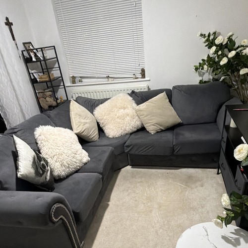 Grey velvet corner sofa - velvet,