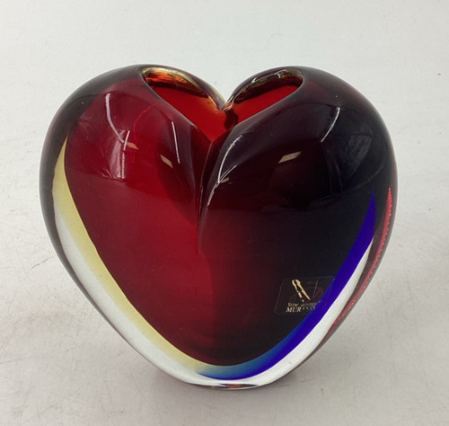 Murano heart vase signed l - heart,