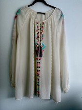 Antik Batik "June" long sleeve Ivory Embroidered Oversized blouse size EU36 /XS