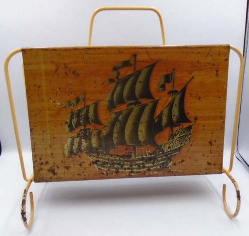 Vintage metal ship print mid - metal,