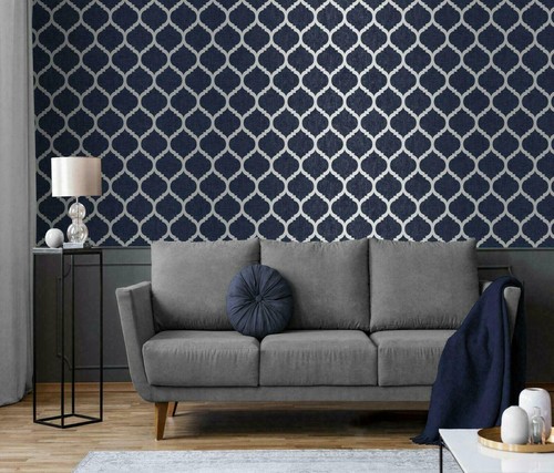 Navy blue metallic wallpaper - blue,