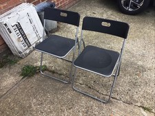 1 X Pair(2) Metal And Pvc Folding Chairs-black/silver