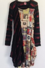 Aventures des Toiles Dress Size 42 Black Red Stripes And Graphic Cartoon Panel