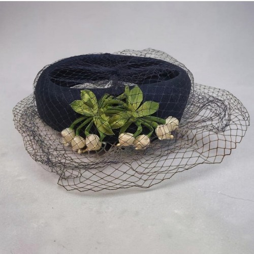 Vintage navy blue pillbox hat - navy,