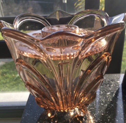 Peach coloured pressed glass - peach,