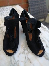 CHIE MIHARA SHOES JABIR T-STRAP HEELS BLACK SUEDE 38 PEEP TOE PUMP RARE
