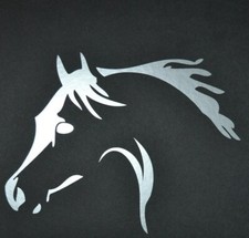 15CM SILVER HORSE HEAD STICKERS DECALS EQUINE TRAILER HORSEBOX HORSE PONY