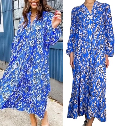 Zara blue geo print button - blue,