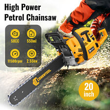 58cc Heavy Duty Petrol Chainsaw 20" Bar 50cm Cut 2-Stroke Easy-Starting Wood Saw