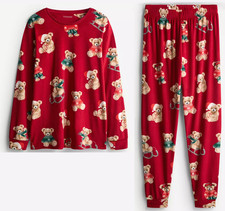 Ladies Minky Fleece Pyjamas CHRISTMAS TEDDY BEAR 6 to 24 Soft Touch PJs Primark