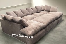 Cinema U SHAPE SOFA SALE , Brand New Beige Coffee cord Corner Sofa Bed Footstool