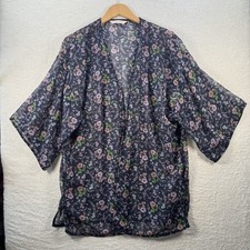 Mauvette Kimono Size Large Purple Floral Design Wide Sleeves Open Top