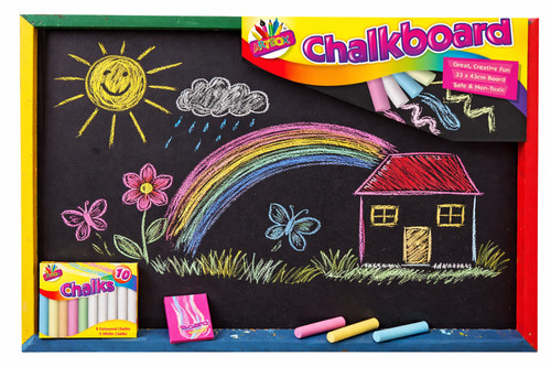 Wooden black board with chalks - black,