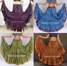 Silk Sari 6/8Yard Boho Gypsy 4 Tiered Skirt Long Maxi Tribal Belly Dance Skirt