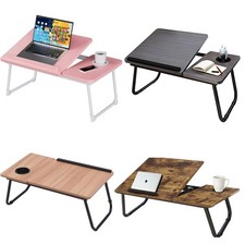 Laptop Bed Table Computer Notebook Desk Stand with Foldable Legs & Cup Slot Tray