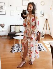 Zara Pink Yellow Multi Floral Chiffon Midi Maxi Summer Shirt Dress size S 8 10